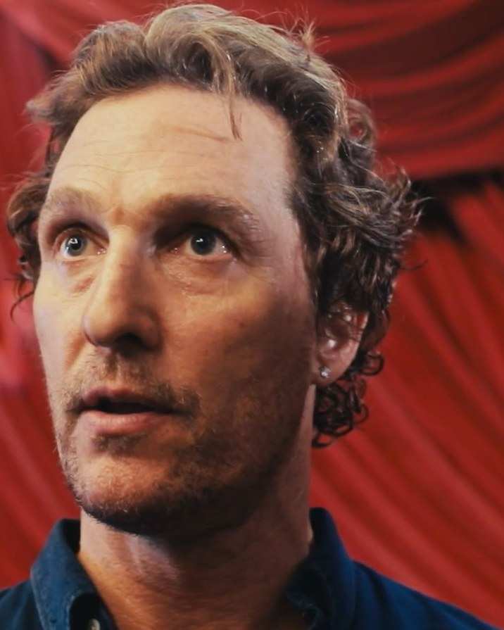 Matthew McConaughey in a navy shirt during a short interview in 2018